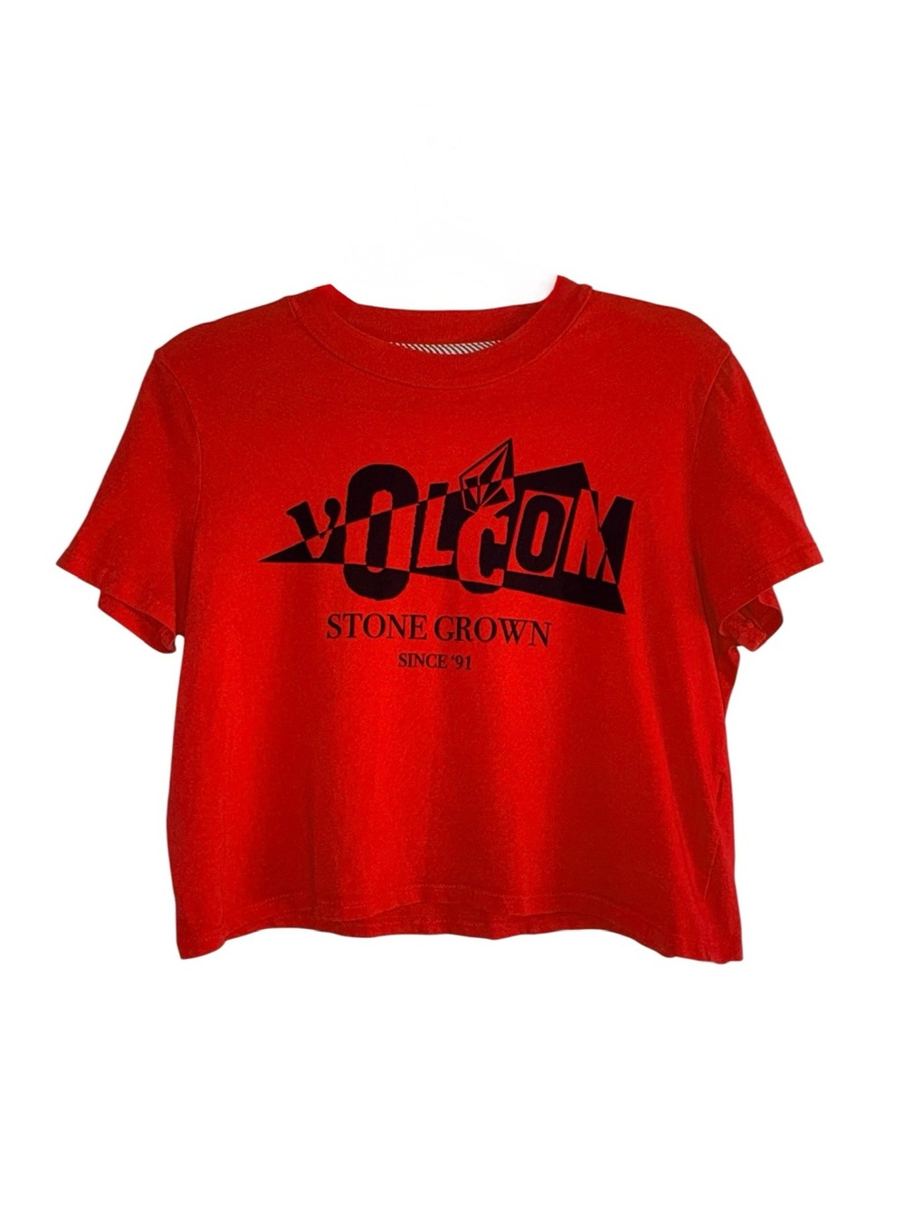 Volcom Red Cropped Logo Tee - Stone Crown Graphic